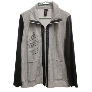 Focus Casual Life‎ Womens Jacket Medium Gray Black Rhinestone Lagenlook Artsy